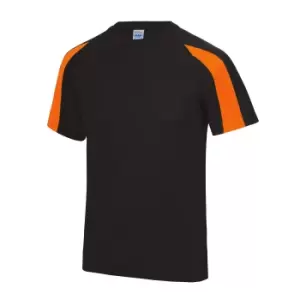 Image of Just Cool Mens Contrast Cool Sports Plain T-Shirt (S) (Jet Black/Electric Orange)