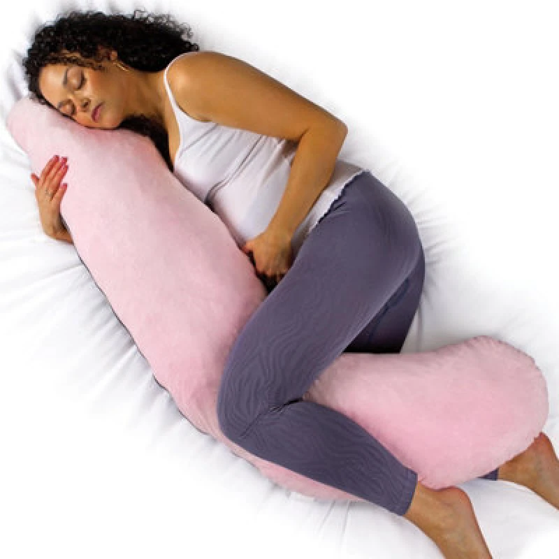 Image of Aamira L Shaped Pregnancy Pillow Pink & Dark Grey, 145X55X20Cm Shredded Memory Foam Full Body Maternity Cushion For Sleeping