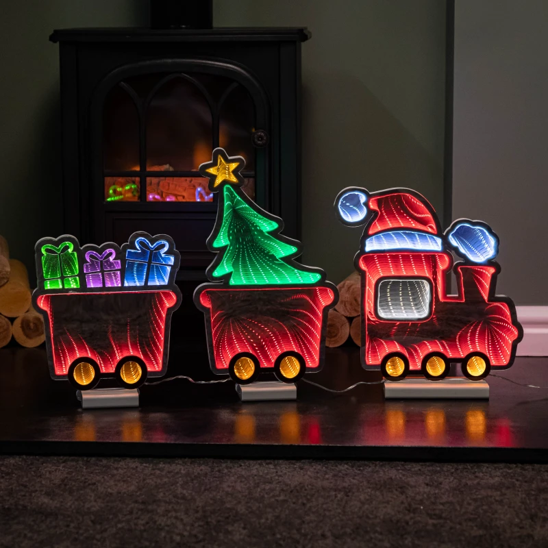 Image of 70cm Infinity Christmas Train with 2 Carriages on Wood Base and Multi-Coloured LEDs