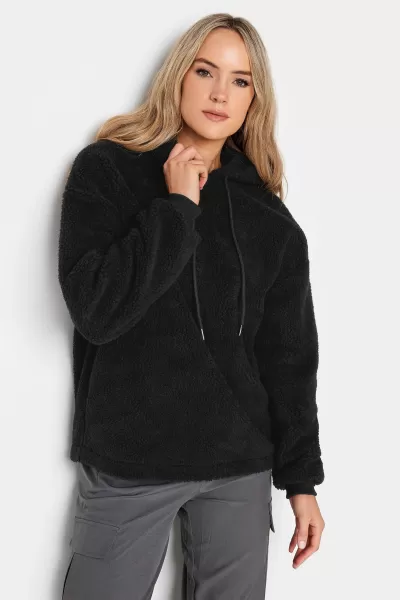 Image of LTS Tall Black Faux Borg Teddy Hoodie