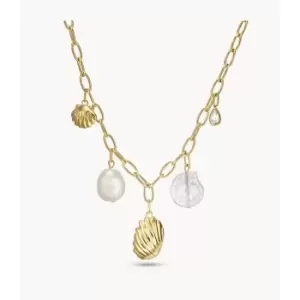 Image of Fossil Womens Georgia By The Shore White Pearl Shell Station Necklace - Gold