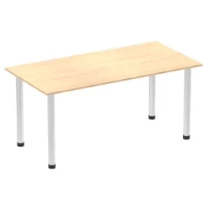 Image of Impulse 1600mm Straight Table Maple Top Brushed Aluminium Post Leg