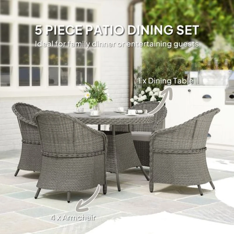 Image of Outsunny Rattan Dining Set for 4 with Cushions and Umbrella Hole, Grey 861-045V70GY