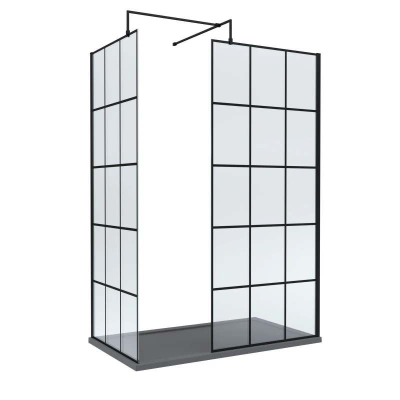 Image of Balterley 8mm Glass Wetroom Screens Frame Design and Tray 1400 x 700mm Grey