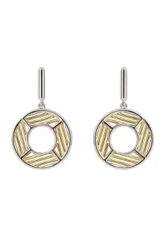 Image of Geo Cage Design Open Circle Drop Earrings with Yellow Gold Plating