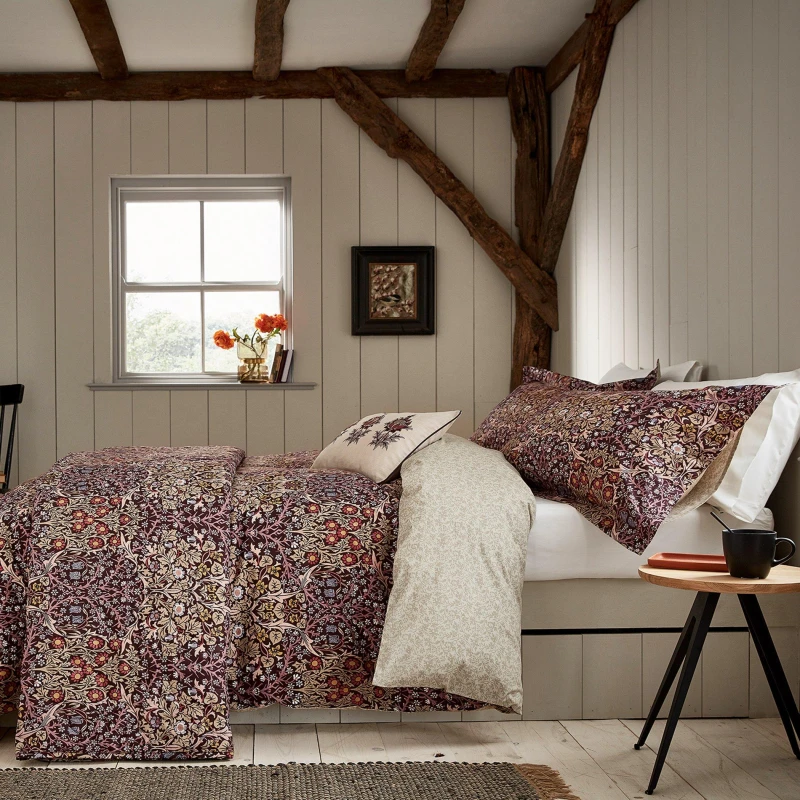 Image of Morris & Co 'Blackthorn' Cotton Duvet Cover Set Dark Red