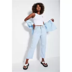 Image of I Saw It First Light Wash Cropped Raw Hem Mom Jeans - Blue