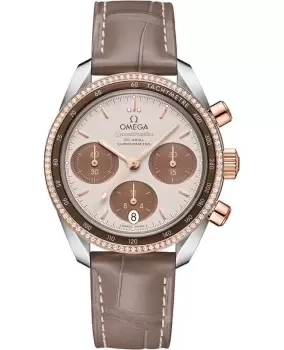 Image of Omega Speedmaster Co-Axial Chronograph 38mm Diamond Steel And Rose Gold Brown Leather Unisex Watch 324.28.38.50.02.002 324.28.38.50.02.002