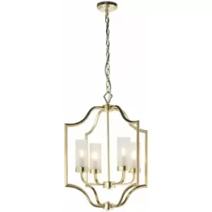 Image of Hanging Ceiling Pendant Light Satin Brass & Frosted Glass 4 Bulb Classic Feature