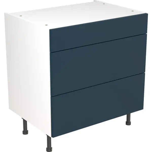 Image of Kitchen Kit Flatpack Slab Kitchen Cabinet Base 3 Drawer Unit Ultra Matt 800mm in Indigo Blue MFC