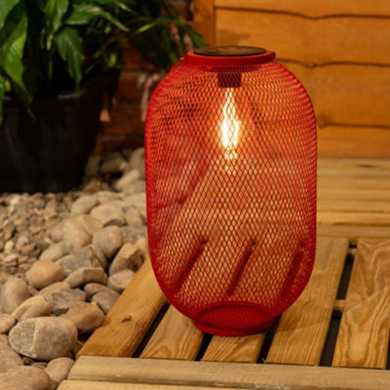 Image of ValueLights ValueLights Metal Mesh Basket Solar Powered Outdoor Garden Lantern Light Red One Size Unisex 5016529270966