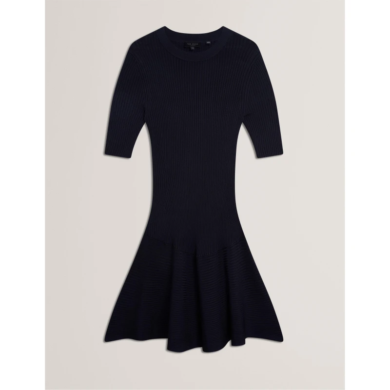 Image of Ted Baker Womens Short-Sleeve Knitted Jumper Dress Navy female 8 (XS)