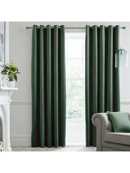 Image of Laurence Llewelyn-Bowen Montrose Velvet Blackout Eyelet Curtains Bottle Green Q74HY Unisex width: 117x137cm(46x54inches)
