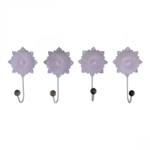 Image of Set of 4 Decorative Metal Coat Hooks, White Flowers