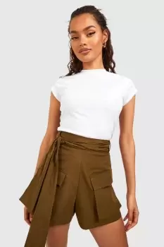Image of Tie Waist Cargo Pocket Shorts