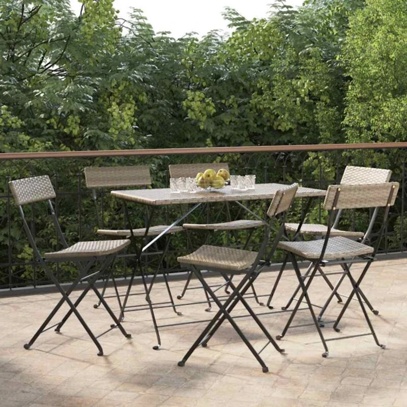 Image of VIDAXL Folding Bistro Chairs 6 pcs Grey Poly Rattan and Steel Vidaxl 8720845666149
