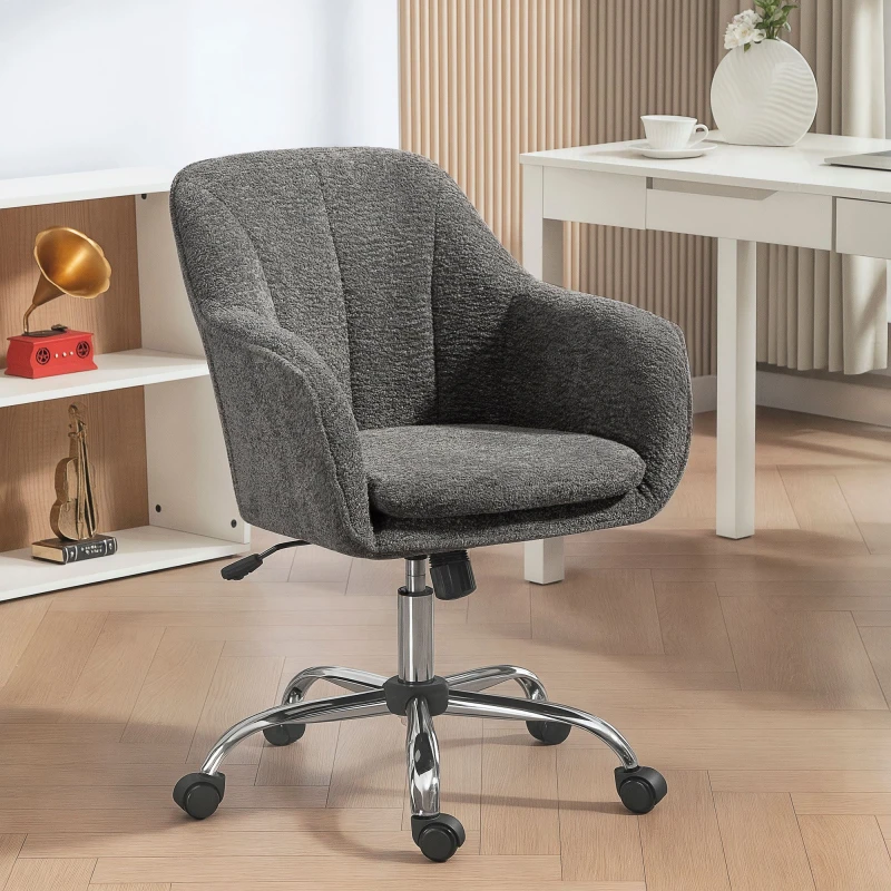 Image of HOMCOM HOMCOM Velvet Office Chair, Makeup Vanity Chair with Tub Back in Grey Grey One Size Unisex 5063603867369