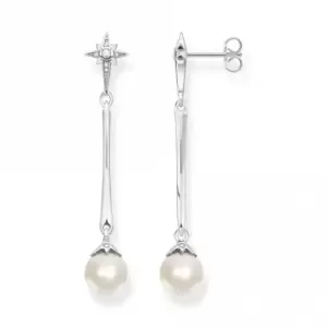 Image of Sterling Silver Freshwater Pearl Zirconia Star Earrings H2119-167-14