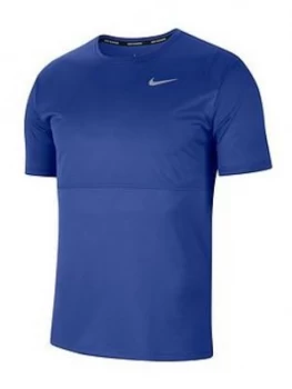 Image of Nike Breathe Running Top, Blue, Size S, Men
