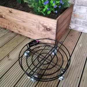 Image of Tom Chambers Handcrafted Heavy Duty Round Black Metal Garden Patio Plant Flower Pot Stand Caddy Trolley Dolly on Strong Metal Castor Wheels 27cm