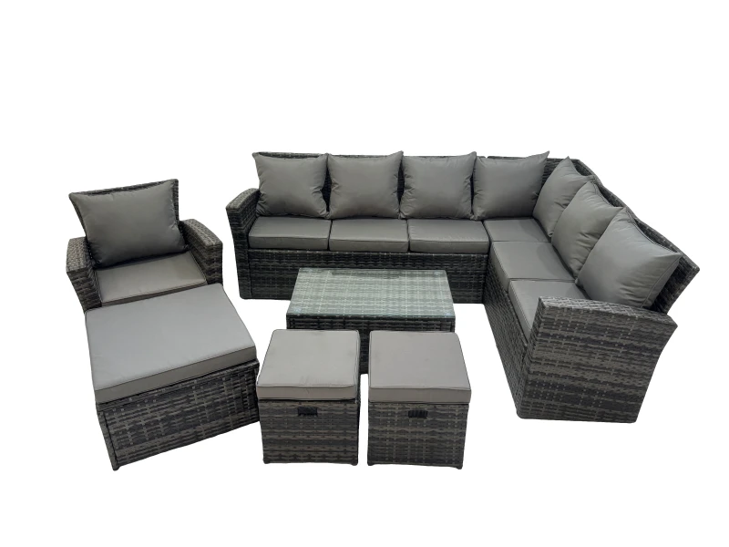 Image of Fimous 10 Seater Garden Sofa Coffee Table Sets with Chair 3 Footstools in Dark Grey Dark Grey Unisex