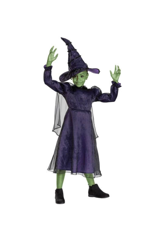 Image of Wicked Elphaba Kids Fancy Dress Includes Detailed Hat and Outfit with Mesh Cape Officially Licensed Comfortable and Detailed Design Inspired by El