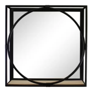 Image of Black Metal Framed Mirror Shelf, 40cm