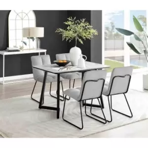 Image of Furniture Box Carson White Marble Effect Dining Table and 4 Light Grey Menen Chairs