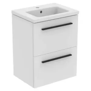 Image of Ideal Standard I.life S 50Cm Matt White 2 Drawer Vanity Unit, 51Cm Vanity Basin And Black Handle Pack