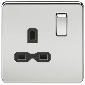 Image of KnightsBridge 1G DP 13A 230V Screwless Polished Chrome UK 3 Pin Switched Electrical Wall Socket - White Insert
