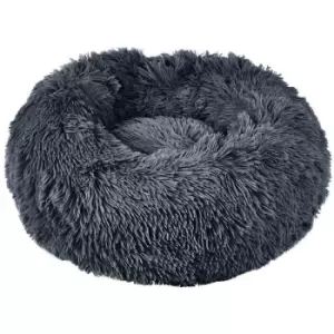 Image of Bunty Round Fluffy Pet Dog Puppy Cat Bed Warm Comfy Nest Doughnut Donut Calming Pad - Grey - Small