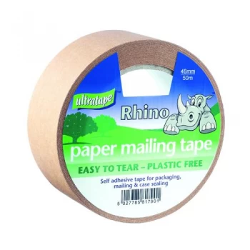 Image of Ultratape Rhino Paper Mailing Tape 48mm x 50m Pack of 18 PM02124850RH