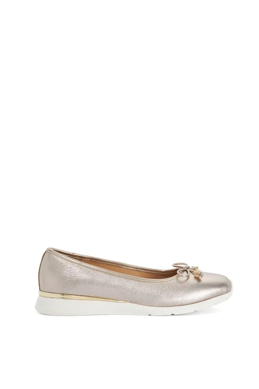 Image of Dune London Womens 'Highline' Leather Ballet Pumps in Gold Size: 4 Gold Female 4