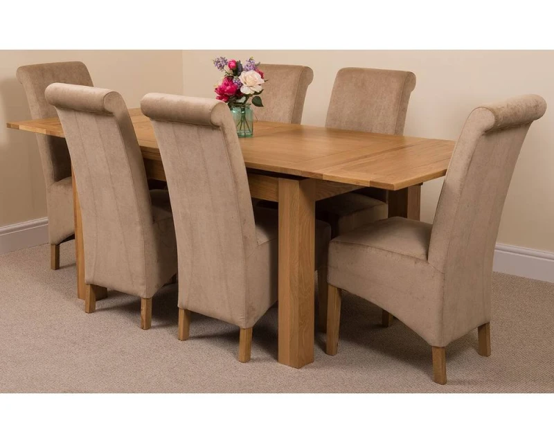 Image of Thats Furniture Richmond 140-220cm Oak Extending Dining Table + 6 Montana Fabric Chairs in Beige Beige Unisex