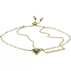 Image of Ladies Fossil Val Joyful Expression Green Aventurine 14K Gold Plated Brass Chain Bracelet