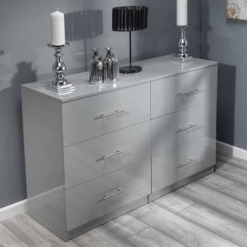 Image of Fwstyle - Helston Modern 6 Drawer Chest - Grey Gloss - Grey