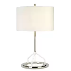Image of Table Lamp White Shade Dark Grey Polished Nickel Finish LED E27 60W Bulb
