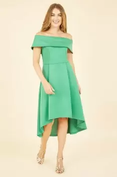 Image of Bright Green Bardot Dipped Hem Dress