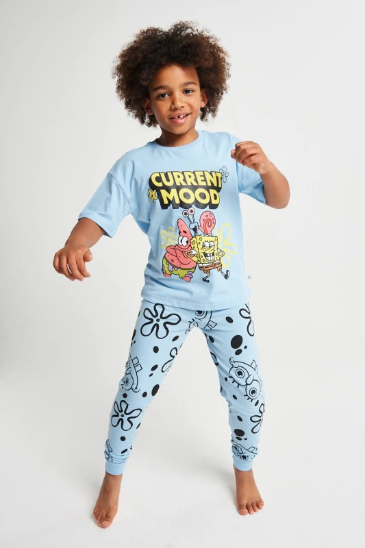 Image of Brand Threads Sponge Bob Short Sleeve Pyjama Set in Blue Size: 8-9 Years Blue Unisex 8-9 Years