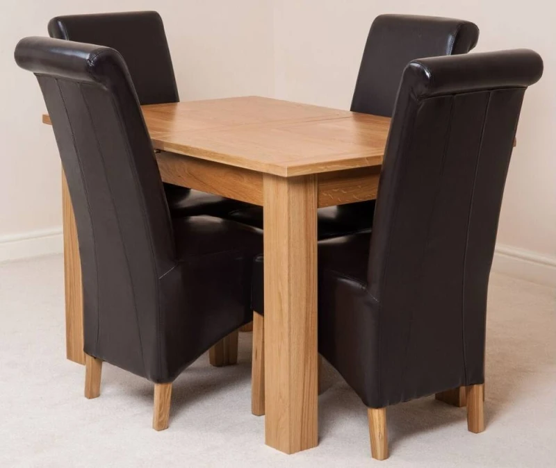 Image of Thats Furniture Hampton 120-160cm Oak Extending Dining Table & 4 Montana Leather Chairs in Brown Brown Unisex