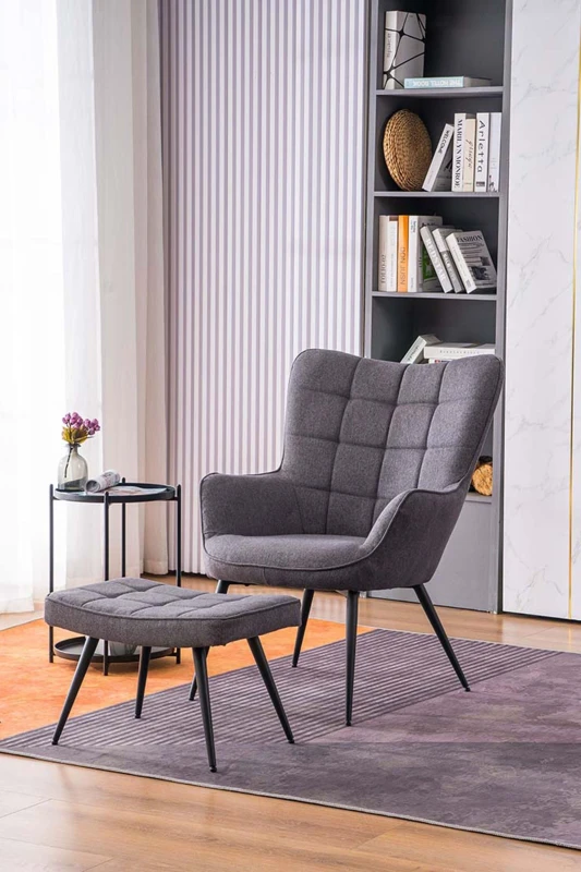 Image of More4Homes Vera Fabric Occasional Living Room Modern Accent Chair with Footstool Charcoal