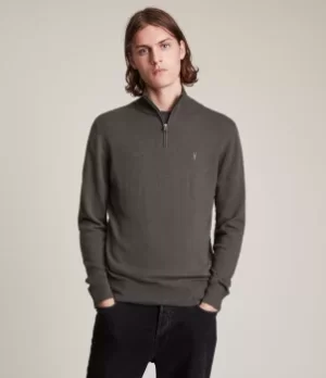 Image of AllSaints Mens Kilburn Zip Funnel Jumper, Marsh Green, Size: XL