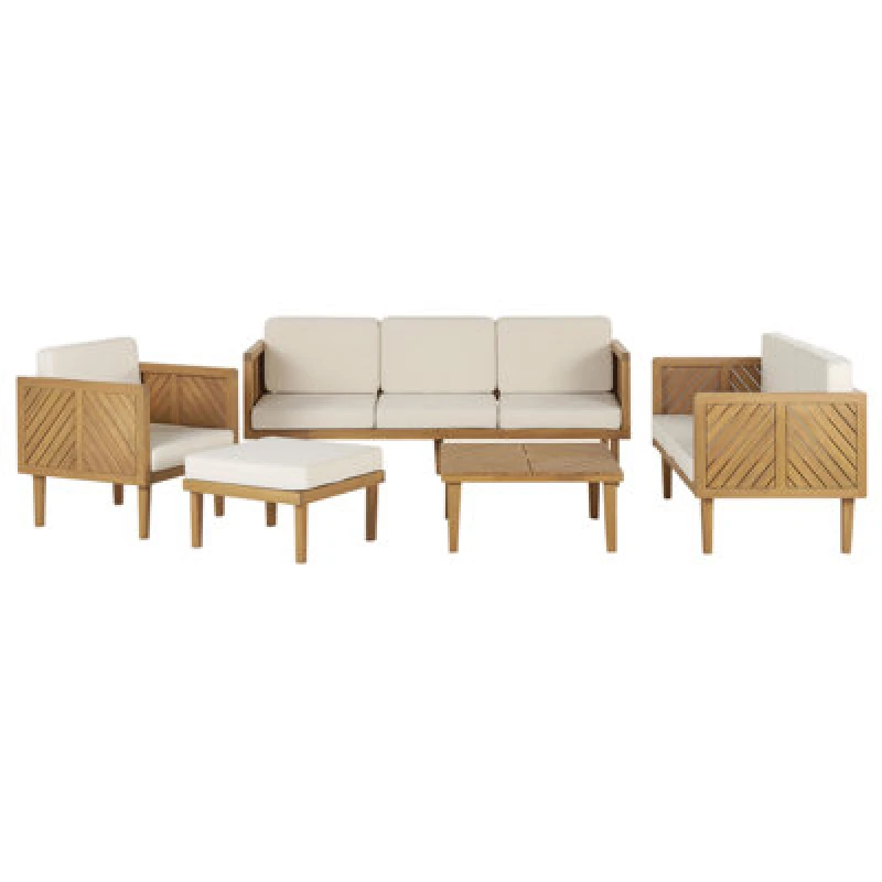 Image of Beliani Garden Lounge Set With Table And Ottoman 6 Seater Baratti Acacia Wood Brown