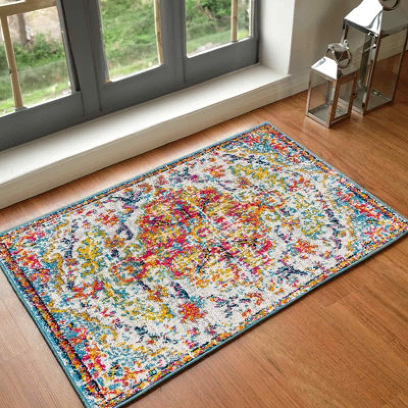 Image of Livabliss Vintage Oriental Boho Saffron/teal Lou Area Rug 60 X 90 Cm - Easy Care, Non Shedding, Ideal For Living Room & Bedroom