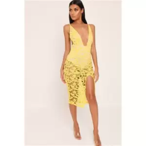 Image of I Saw It First Crochet Lace Plunge Midi Dress - Yellow
