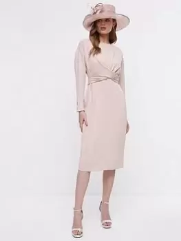 Image of COAST Twist Front Midi Pencil Dress - Blush, Pink, Size 12, Women