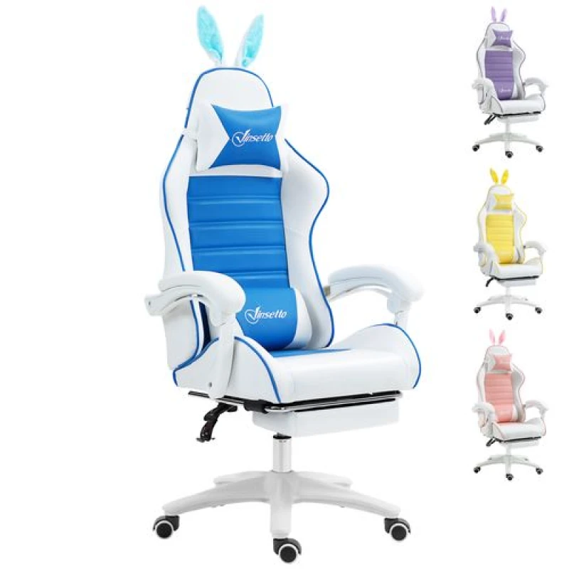 Image of VINSETTO Vinsetto - Racing Style Gaming Chair with Footrest Removable Rabbit Ears Blue 5056725555566