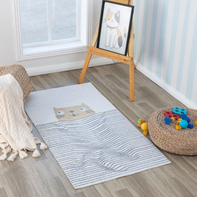 Image of Livabliss Kids Machine Washable Brown/beige Bedroom Catnap Area Rug 80 X 150 Cm - Easy Care, Non Shedding, Soft & Safe Rug For Kids Spaces