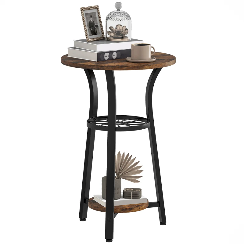 Image of HOMCOM HOMCOM 3-Tier Small End Table Industrial 38cm Round Side Table Rustic Brown in Dark Brown Dark Brown One Size Unisex 5063603717619