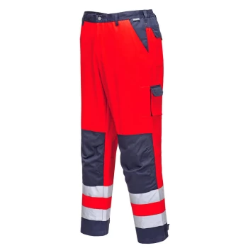Image of Portwest Lyon Hi Vis Work Trousers Red / Navy Small 32"